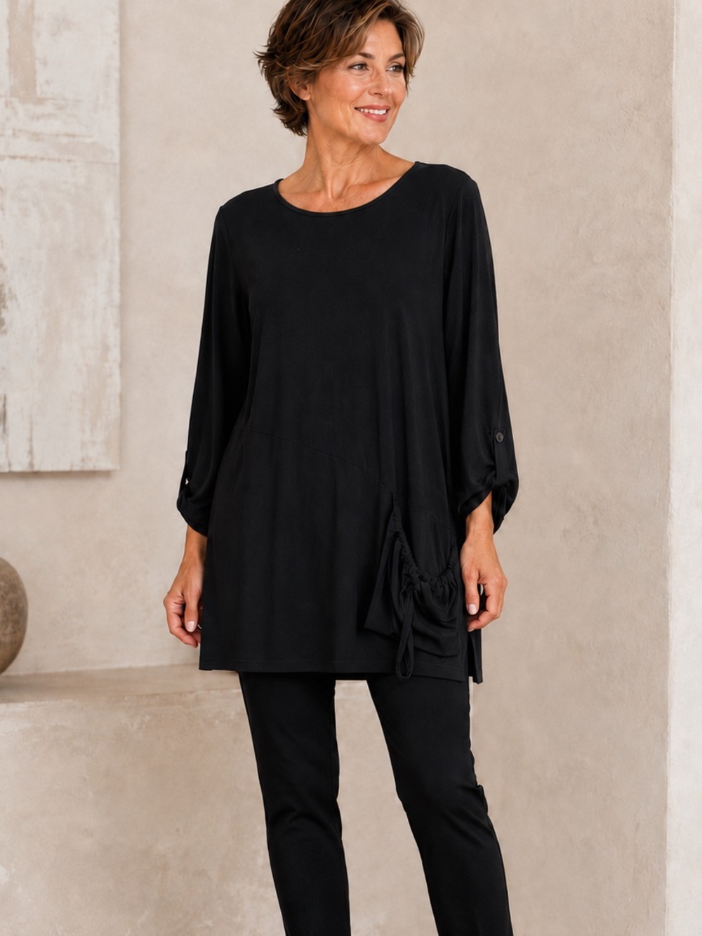 LUUKAA Black Oversized Tunic Drawstring Pocket Lagenlook Top Size US 12